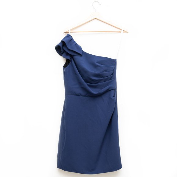 Shoshanna Navy Ruffled One Shoulder Mini Dress - Picture 2 of 5